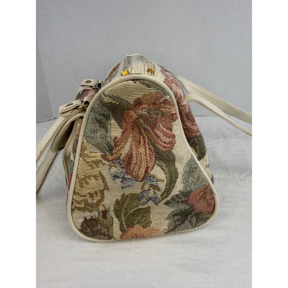 Mitzi Vintage Floral Tapestry Handbag Cream Faux Leather Trim Gold Medallion - Picture 6 of 13